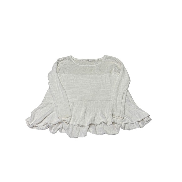 Free People Tops - Free‎ People Ivory Lace Yoke Peplum Knit Top Womens Medium Long Sleeve Cream
